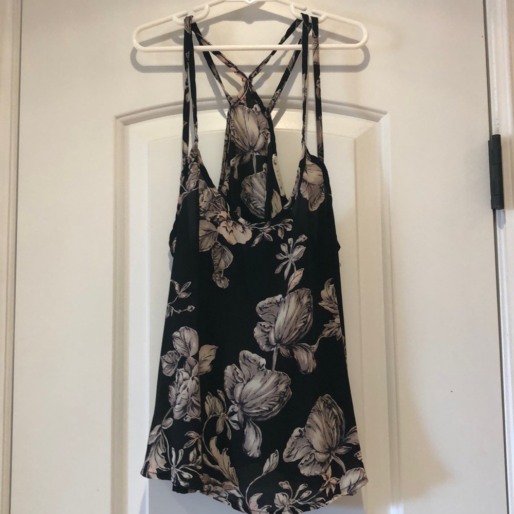 Black Floral double spaghetti strap cropped tank. Estimated size small.